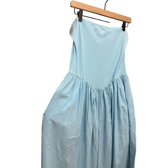 Free People Onda Drop Waist Tube Midi Dress Size Medium Light Blue - Picture 5 of 11